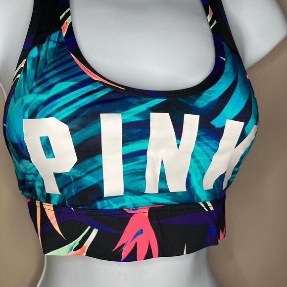 Victorias Secret PINK Racerback Sports Bra Graphic Tropical Print Active Size XS - Picture 10 of 15